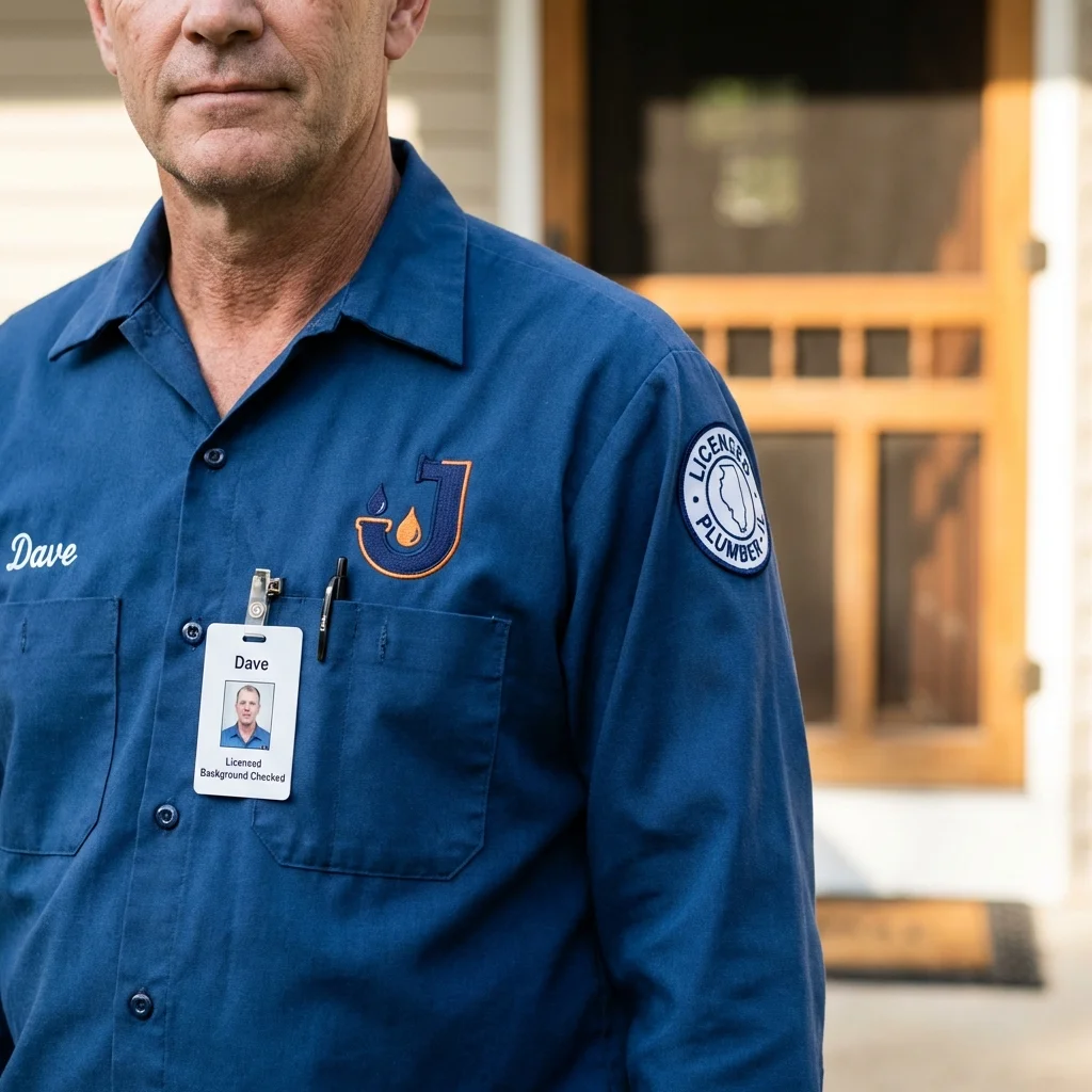 Licensed plumber showing ID badge in Lynchburg, OH