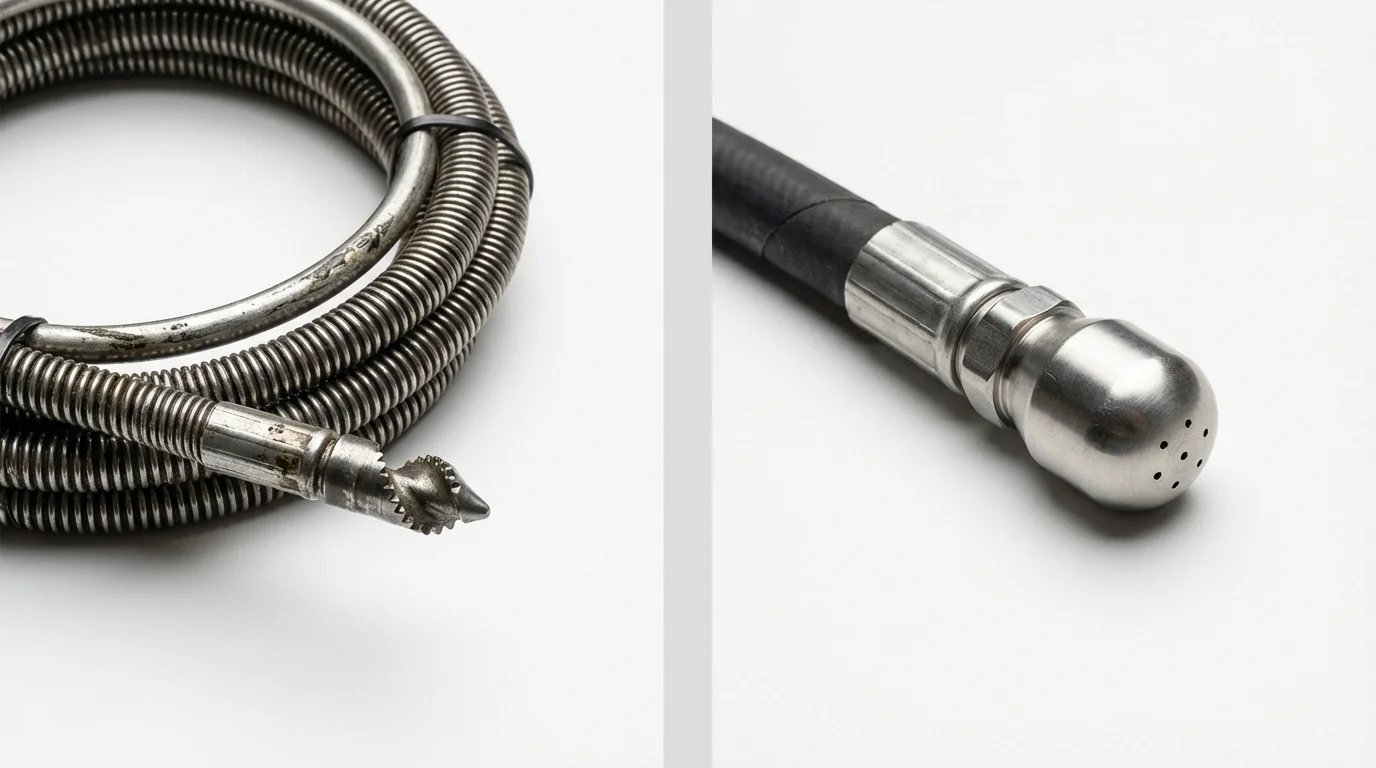 Drain snake cable and hydro jetting nozzle used for drain cleaning in Lynchburg, OH